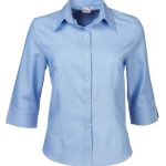 Cathy Oxford Weave 3/4 Blouse - Blue