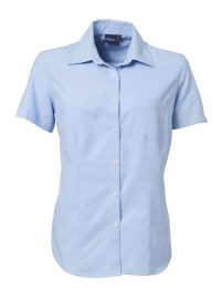 Wendy Oxford Weave S/S Blouse - Blue