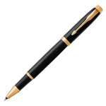 Parker Im Premium Black Gold Trim Rollerball Pen - Fine Nib - Black Ink