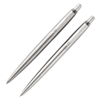 Parker Jotter Stainless Steel Chrome Trim Ball Pen & Pencil Set - Medium Nib - Black Ink