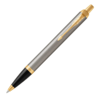 Parker Im Brushed Metal Gold Trim Ball Pen - Medium Nib - Black Ink