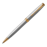 Parker Sonnet Stainless Steel Gold Trim Ball Pen - Medium Nib - Black Ink