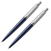 Parker Jotter Royal Blue Ball Pen & Pencil Set - Medium Nib - Black Ink